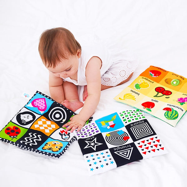 Newborn Cartoon Book Toys 2 Side Pattern Soft Cloth Book Kids Learning Educational Black/White Cognition Rustle Sound Newspaper