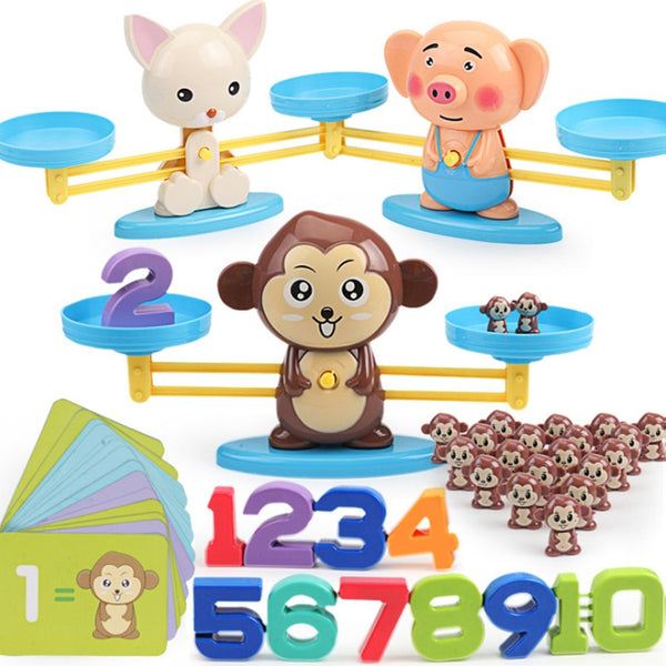 Math Match Game Board Toys Monkey Cat Match Balancing Scale Number Balance Game Kids Educational Toy to Learn add and subtract