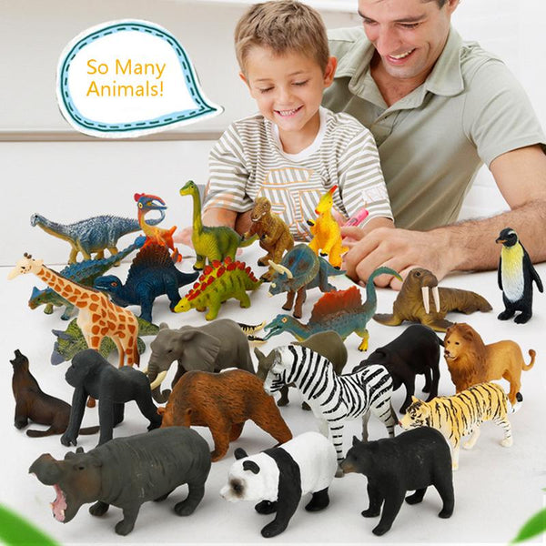 12Pc/set Plastic Zoo Animal Figure Tiger Leopard Hippo Giraffe Kids Toy Lovely Animal Toys Set Gift For Kids Puzzle Learning Toy