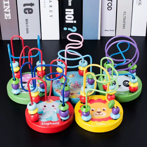 Kids Montessori Educational Math Toy Wooden Circles Bead Wire Maze Roller Coaster Boy Girls Toddler Wooden Toy For Children Gift