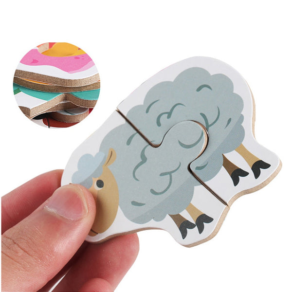 2019 high quality Kids Baby Wooden Wood Animal Cognition Puzzle Fruit Learning Educational montessori Toy  7.8