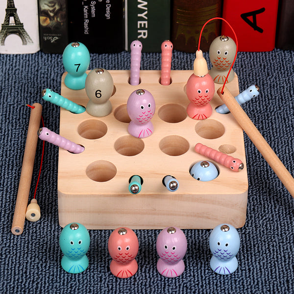 Wooden Kids Educational Toys Magnetic Bug Fishing Math Game Color And 0-10 Digital Cognition Montesori Toy